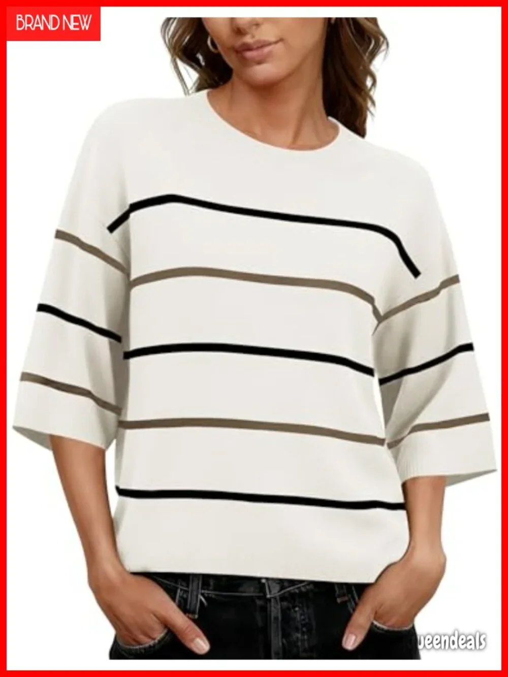 Women's Oversized 3/4 Sleeve Sweater Crewneck Knit Pullover Loose Fit